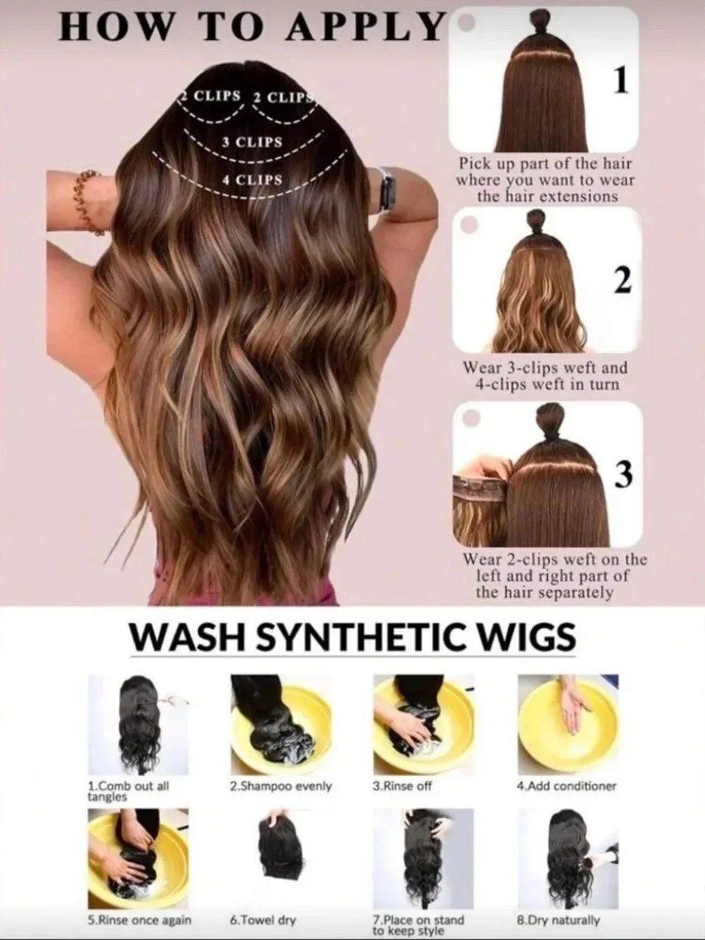 22” Clip-In Hair Extension Brown with Blonde Highlights Wavy | Volume Hairpiece